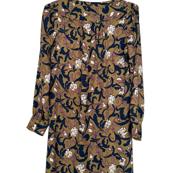 LOFT Floral Print Long Sleeve Olive Dress - Size XS - Picture 2 of 6